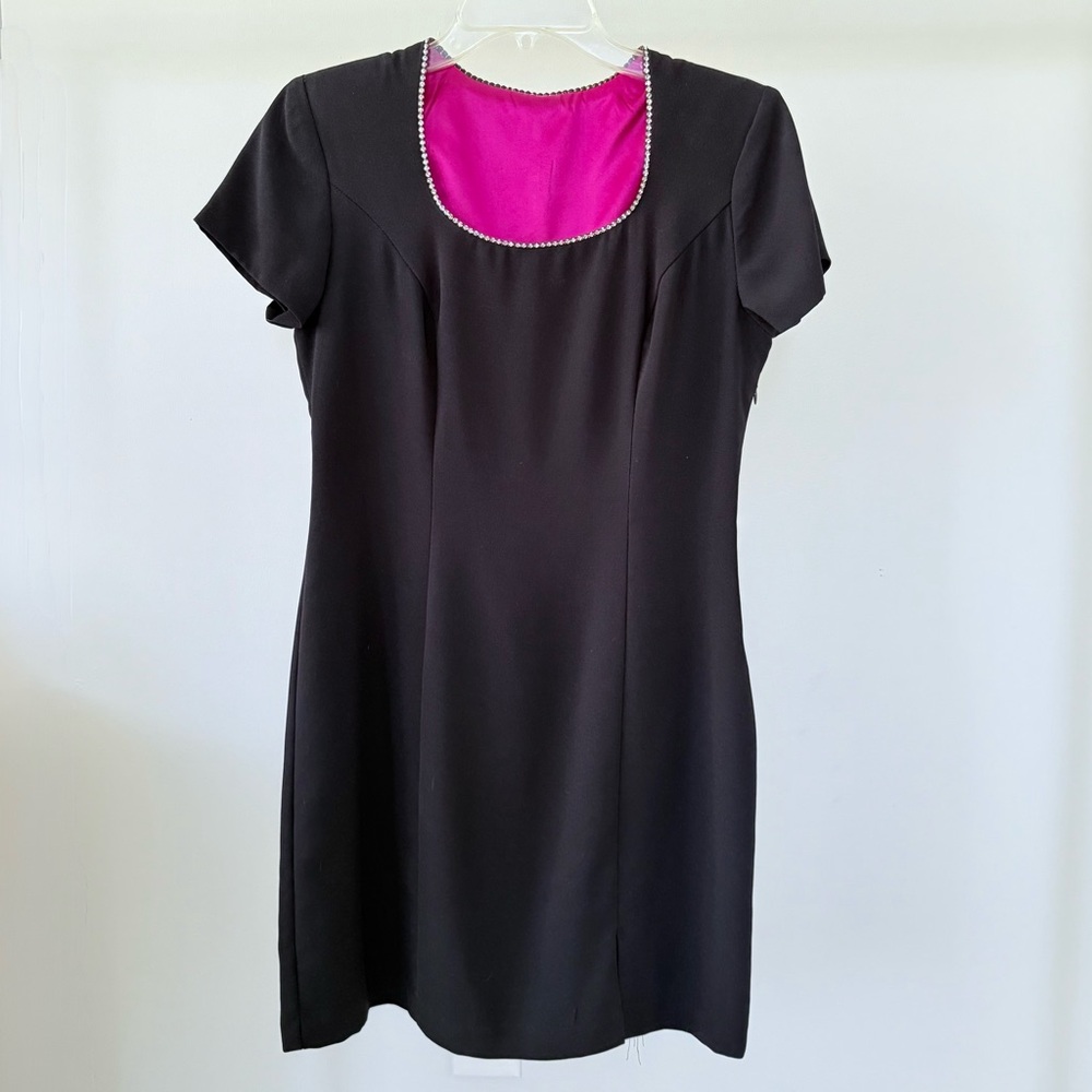 Black short dress with rhinestone neckline